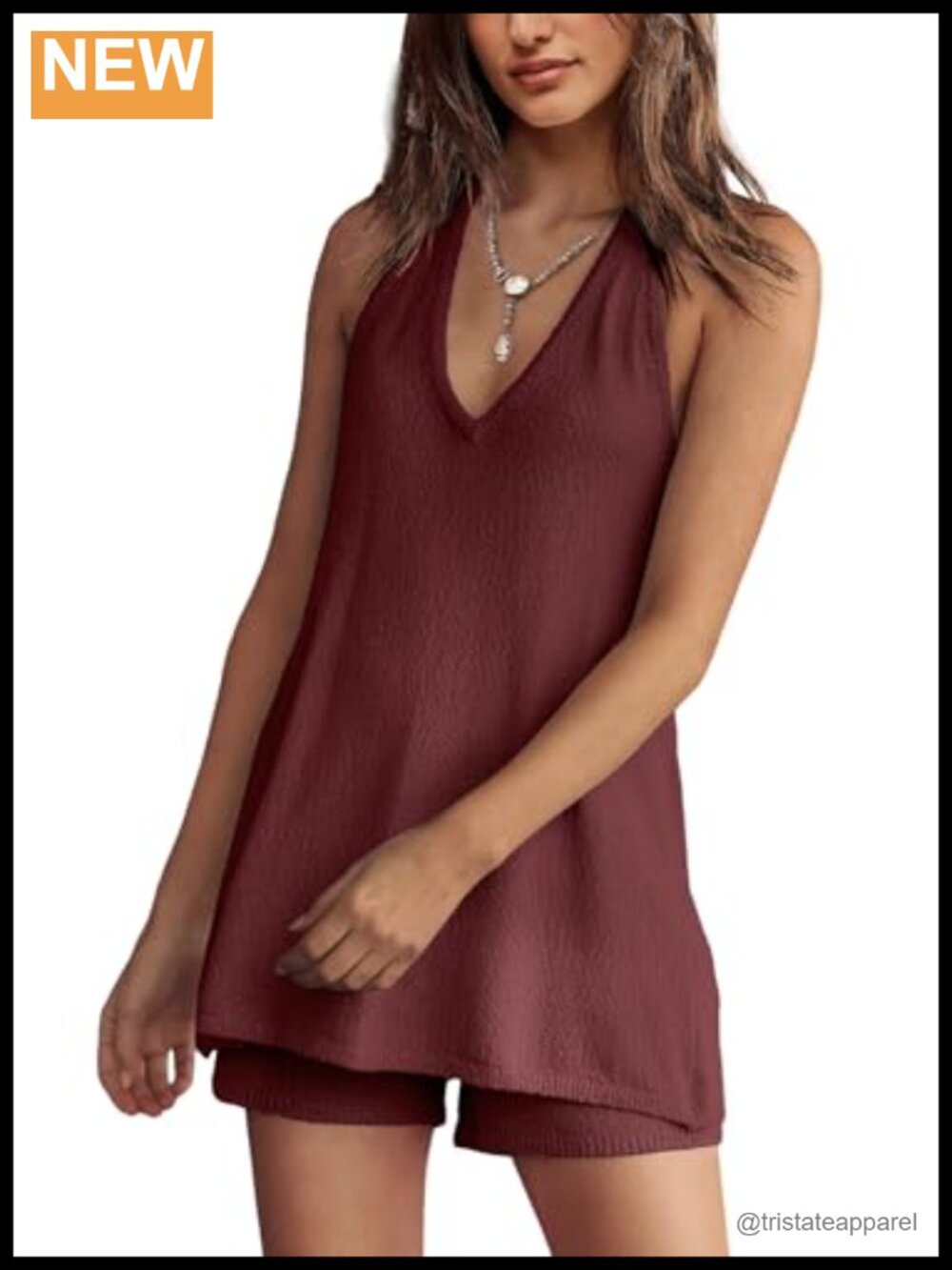 Womens 2 Piece Knit Lounge Set Sleeveless Tank Top and Shorts Vacation Outfit